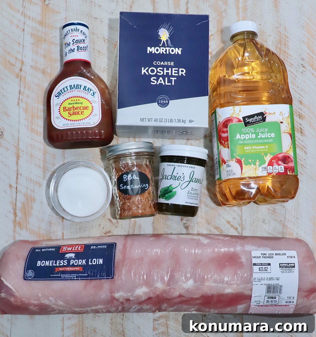 How to Smoke Pork Loin for Tender, Juicy Results 3 ingredients for smoked pork loin on white wood board