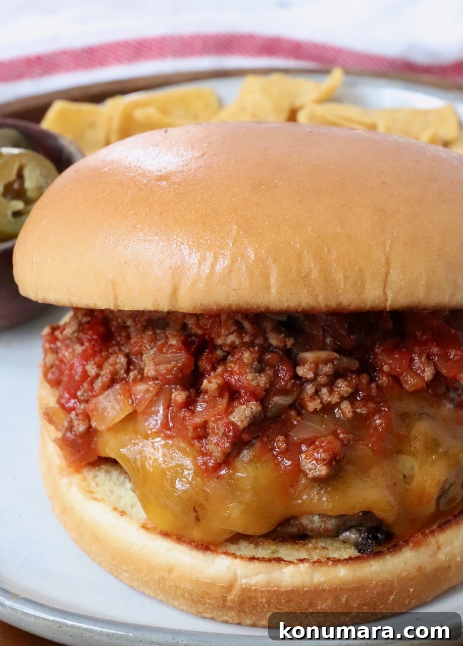 chili cheeseburger on plate