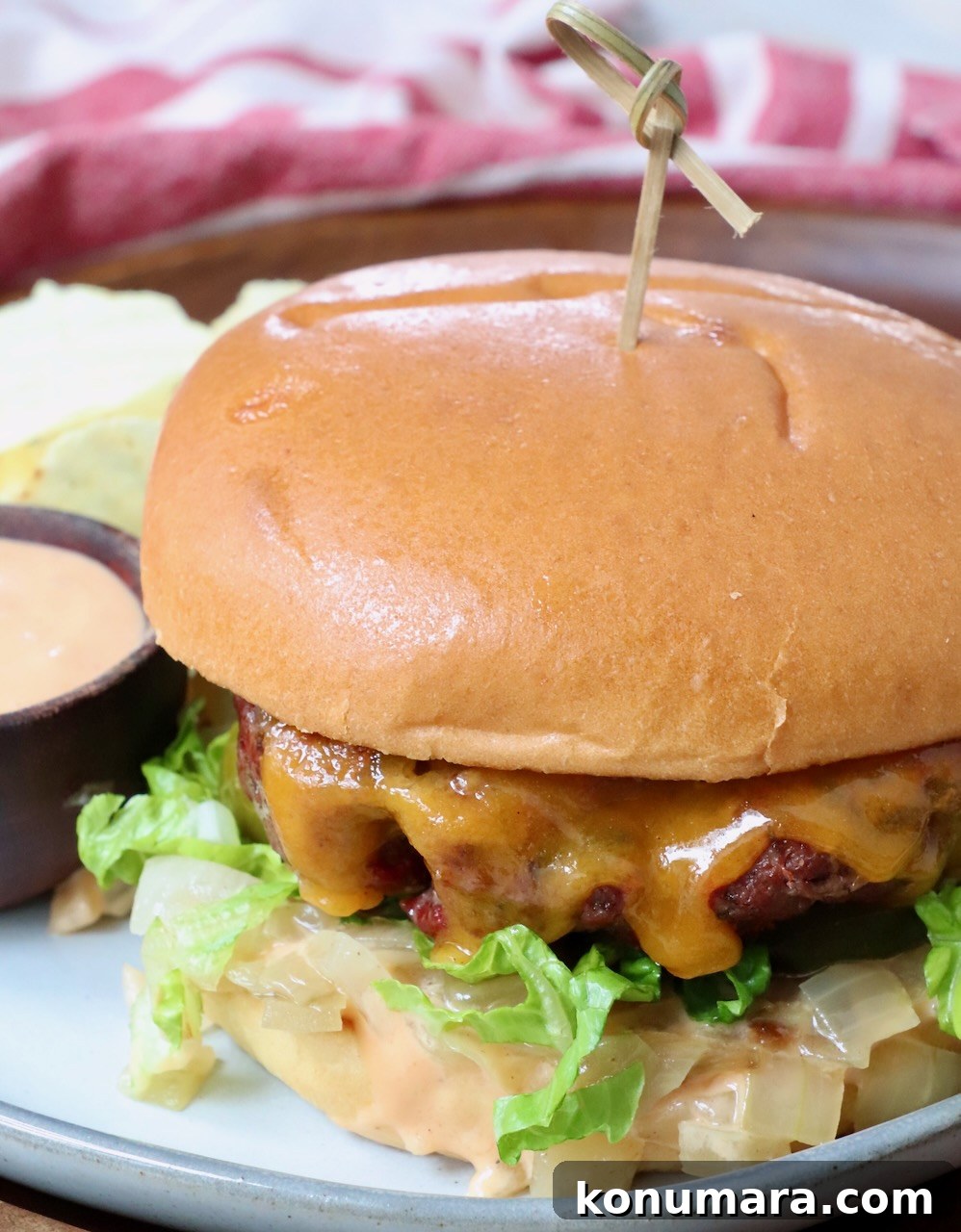 smoked cheeseburger on plate