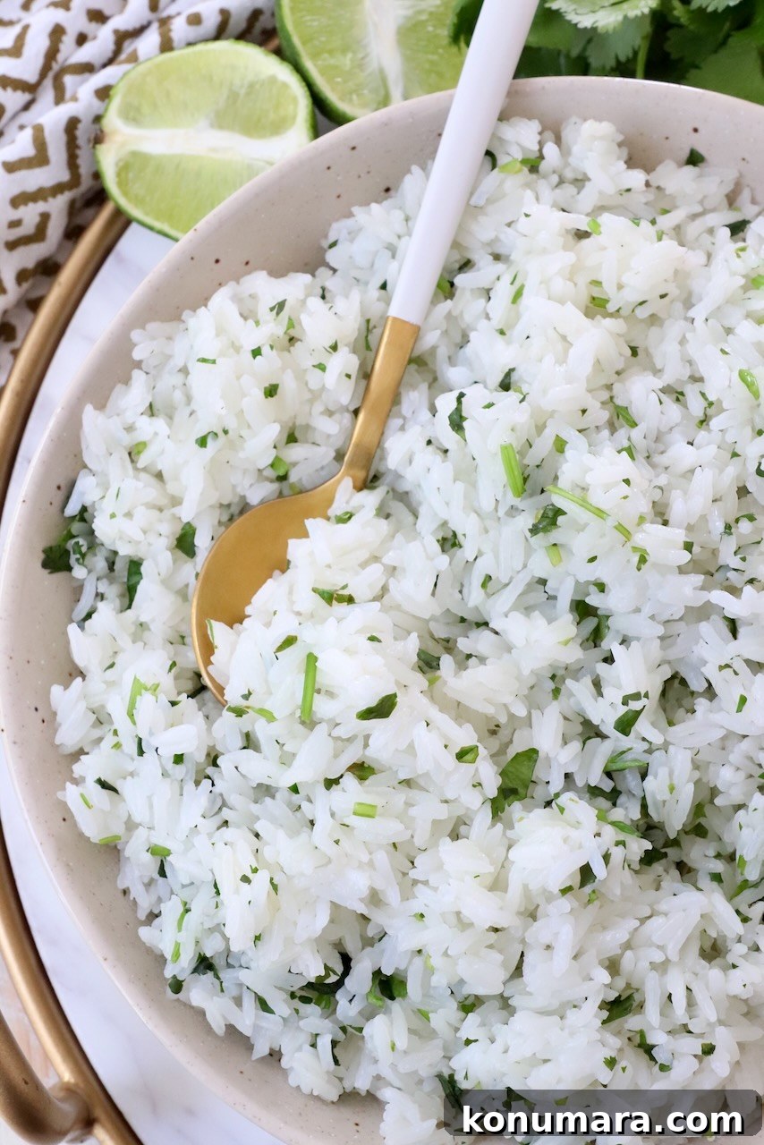 cilantro lime rice in bowl with spoon