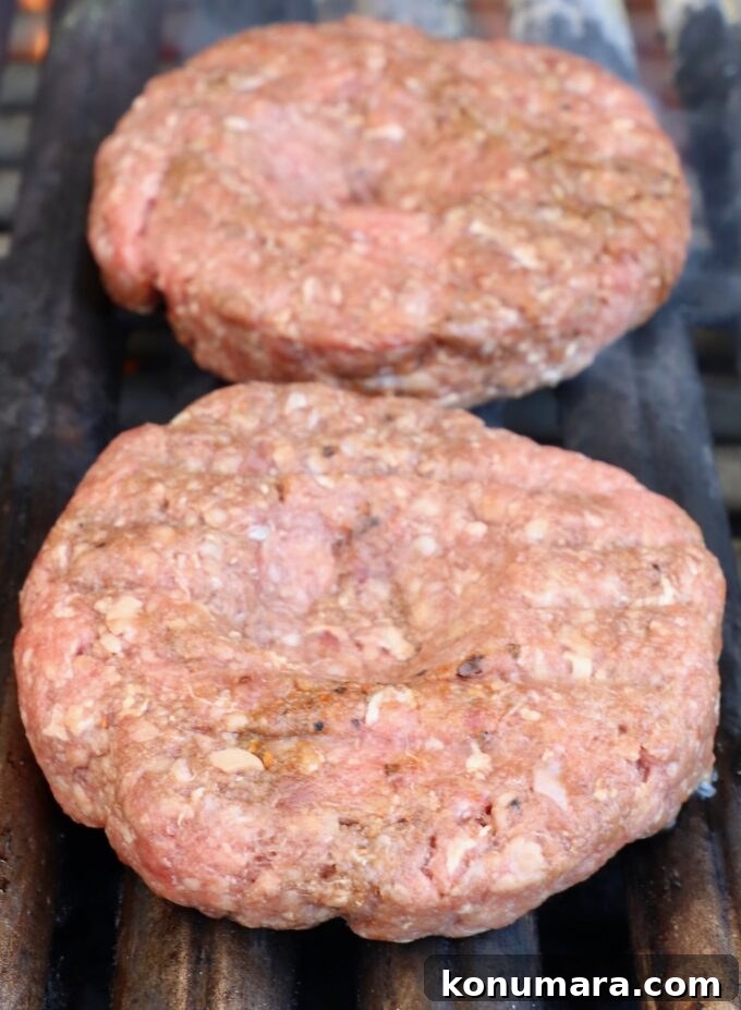 Classic Blue Cheese Burger Recipe 7 burger patties on grill