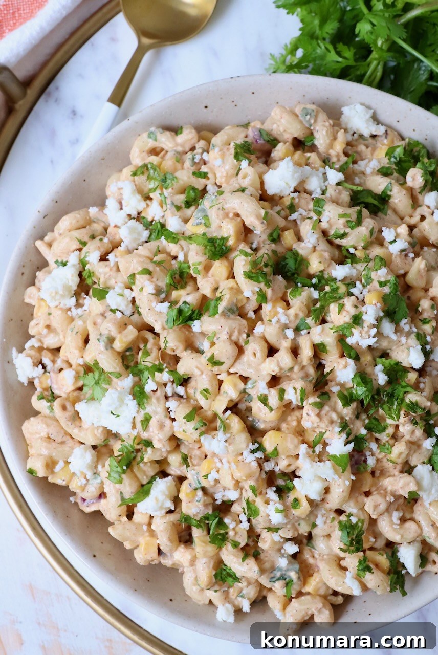 Elote Pasta Salad with Roasted Corn and Cotija 8 pasta salad in bowl