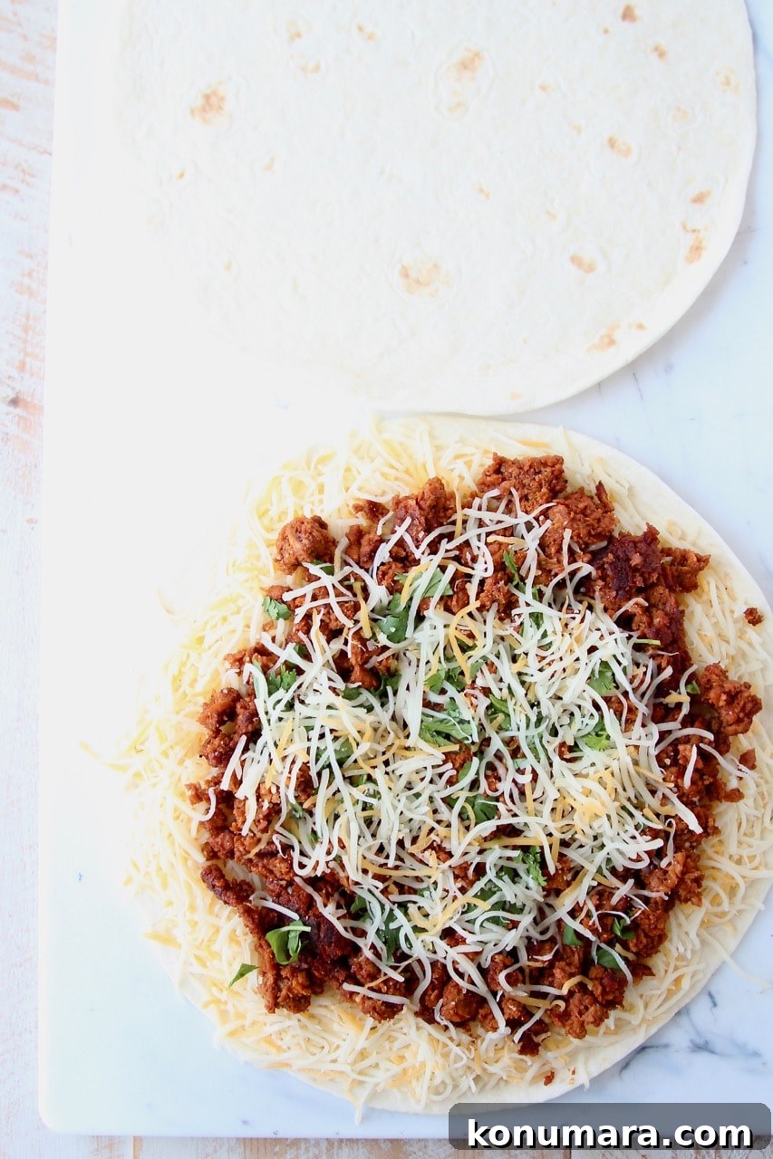 Soy Chorizo Quesadilla Recipe: Crispy Cheese Tortilla 3 The making of a soy chorizo quesadilla