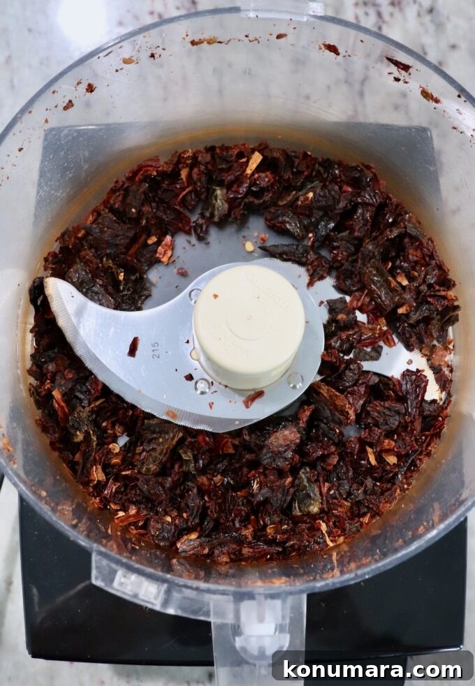 Salsa Macha: Mexican Chili Oil Recipe 5 finely chopped dried chiles in a food processor