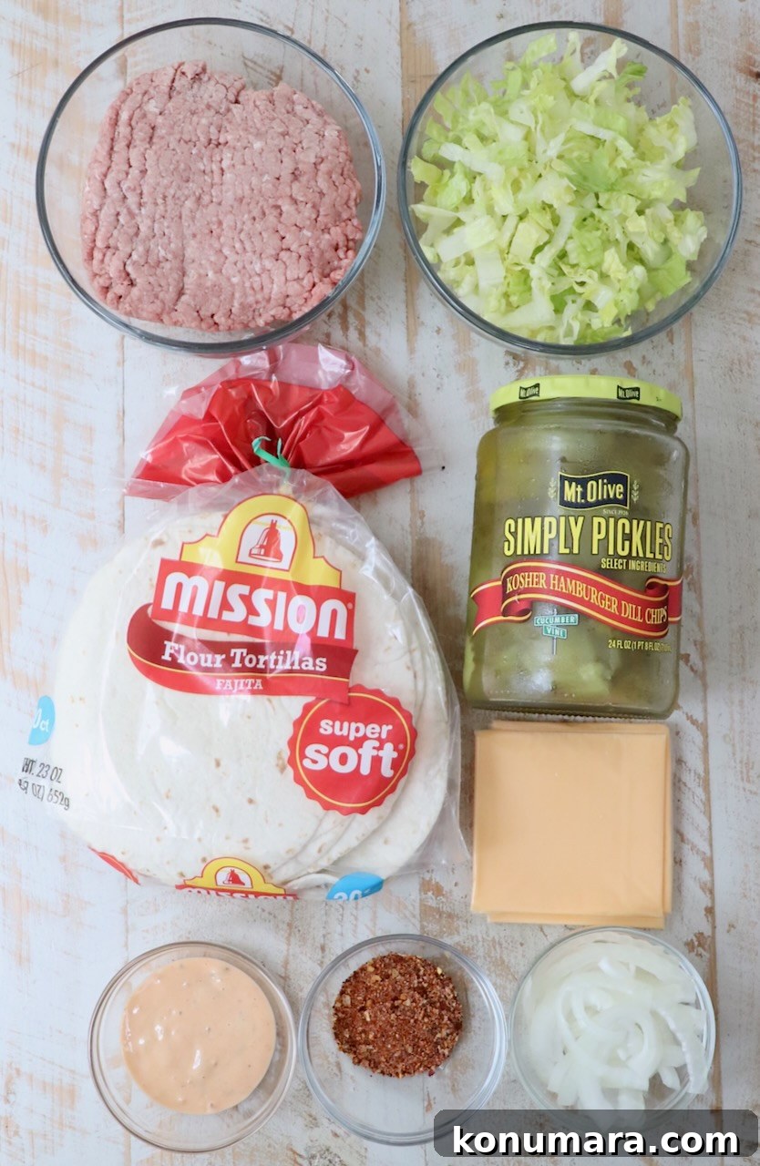 Smash Burger Taco Recipe: Crispy Smashed Patties 3 Ingredients for smash burger tacos on a white board