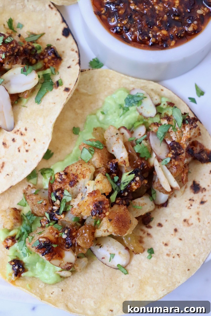 cauliflower taco on plate with salsa