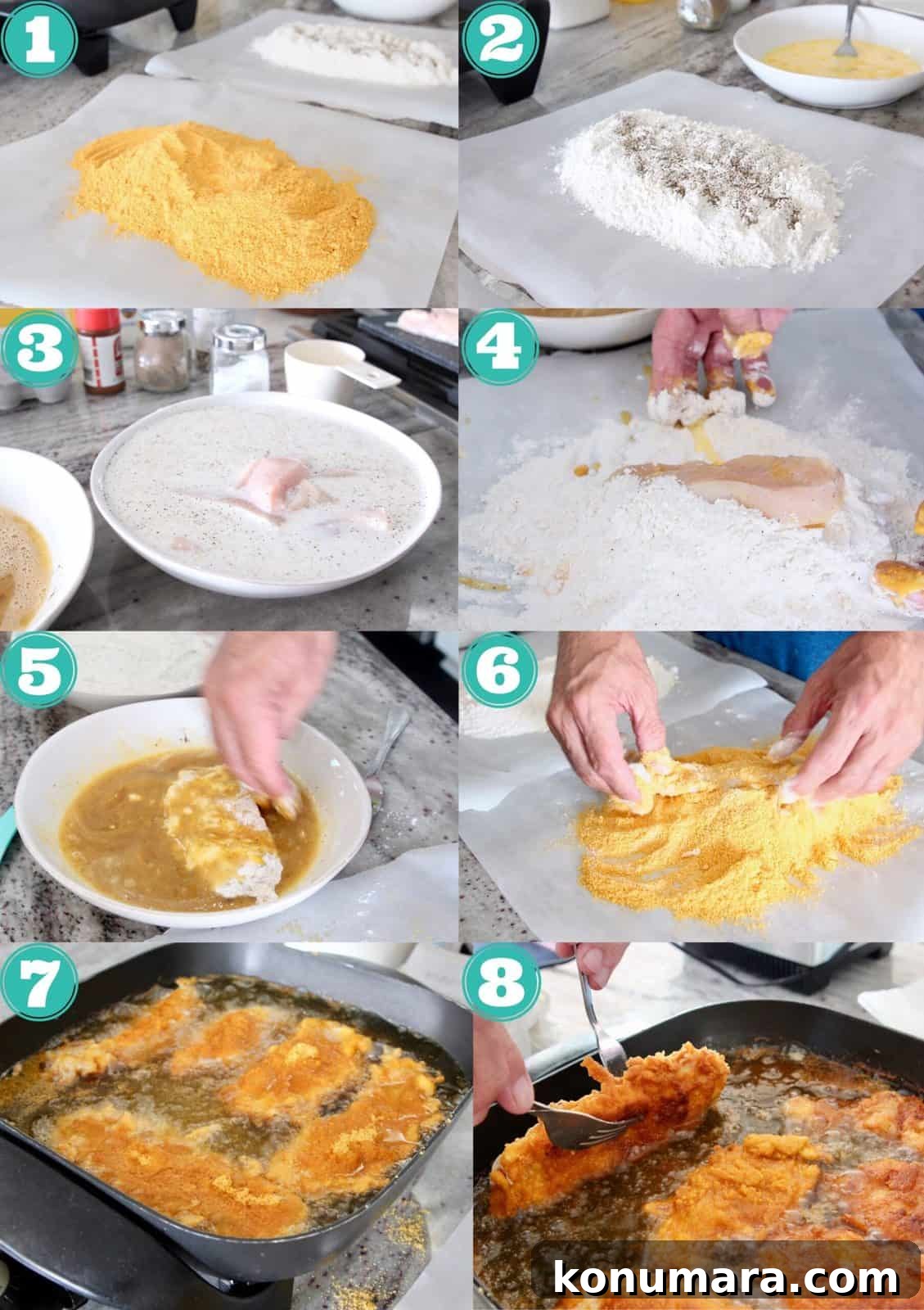 Dad's Famous Captain Crunch Chicken Tenders Recipe 3 Collage of images showing how to make Captain Crunch chicken