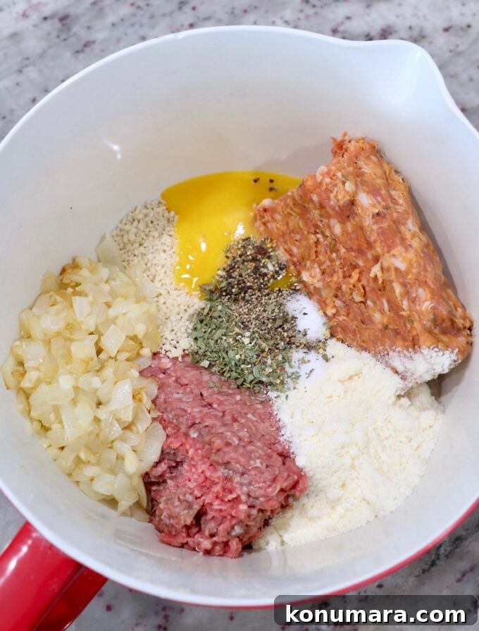 Crispy, Juicy Air Fryer Meatballs Recipe 4 ingredients for Italian meatballs in large mixing bowl