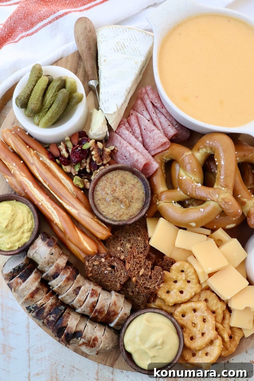 Oktoberfest Charcuterie Board: German Meats and Beer Pairings 4 charcuterie board with grilled sausage, cheeses and pretzels