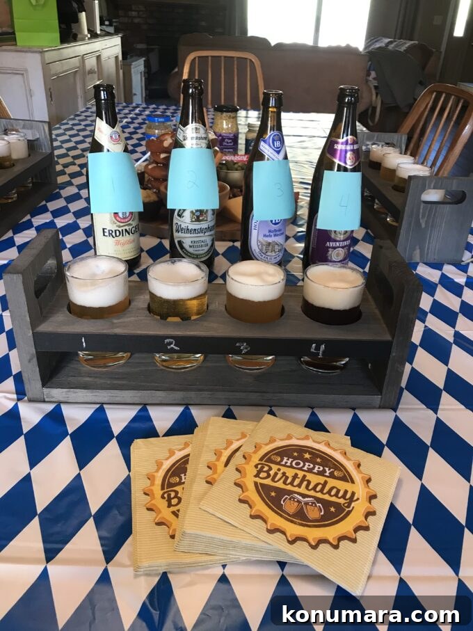Oktoberfest Charcuterie Board: German Meats and Beer Pairings 5 beer in bottles and poured into a taster set