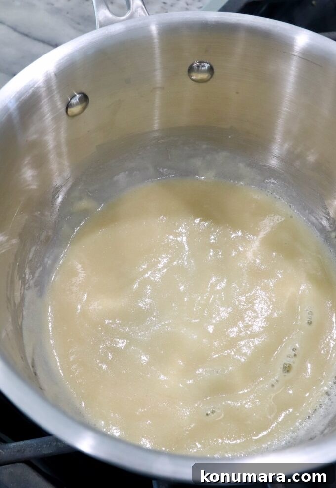 butter and flour roux in a pot on the stove