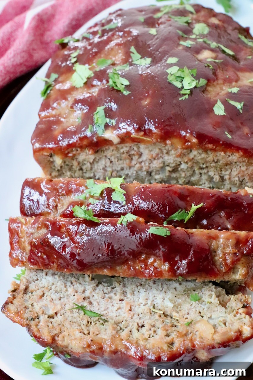 turkey meatloaf sliced on a plate
