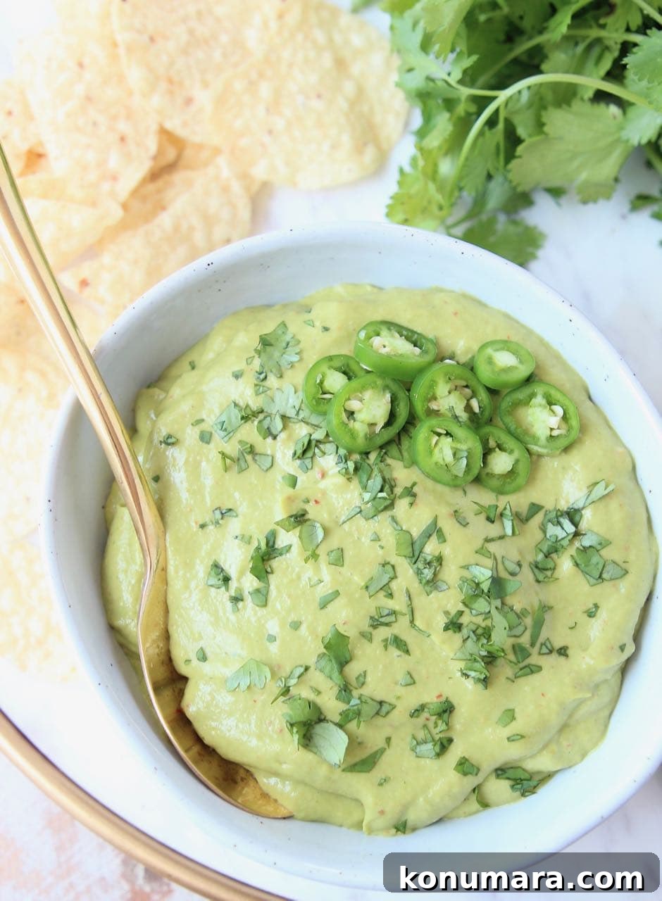 Avocado salsa in bowl, with tortilla chips on the side