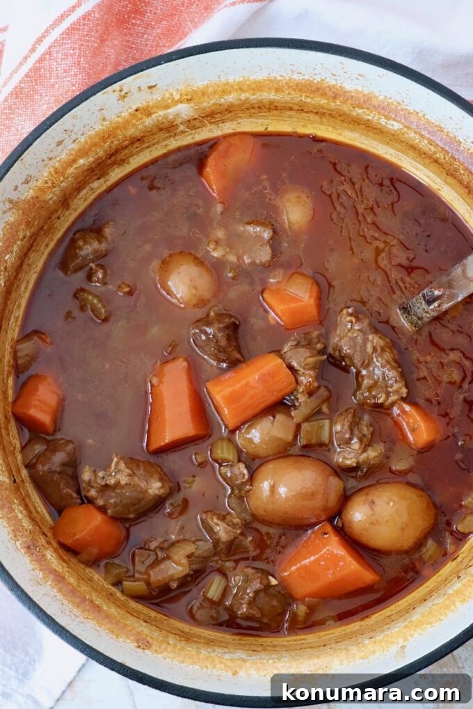 Comforting Slow-Cooked Beef Stew Recipe 9 beef stew in a large dutch oven