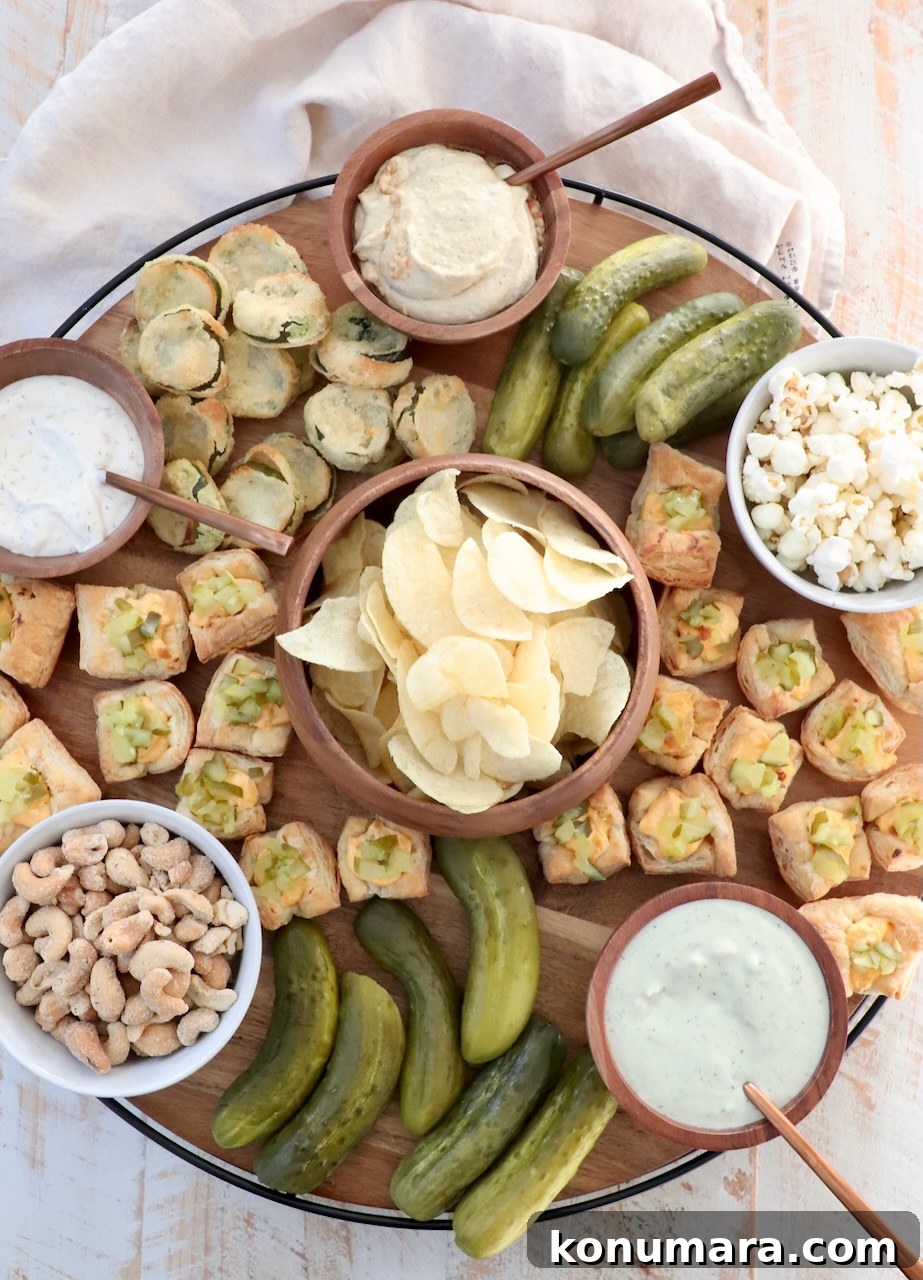 How to Build an Irresistible Pickle Board 4 board filled with pickles, dips and snacks