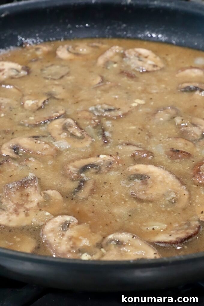 mushroom gravy in a large skillet