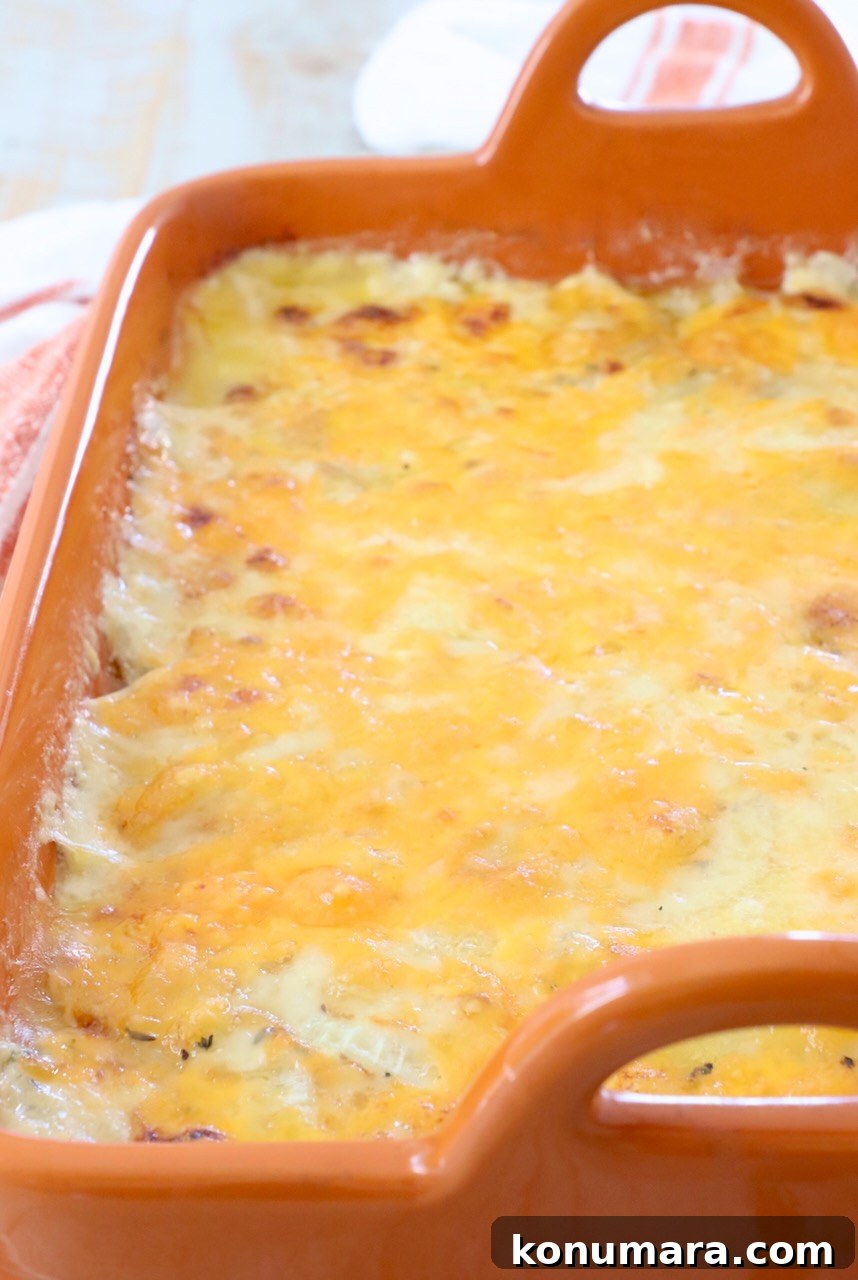 Creamy Au Gratin Potatoes Recipe 10 cheesy au gratin potatoes in an orange casserole dish