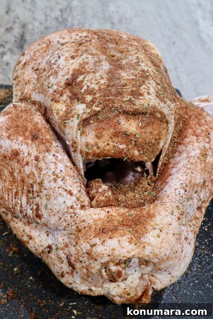 Smoked Turkey Recipe for Thanksgiving: Juicy, Crispy Skin 5 seasoned turkey on a cutting board