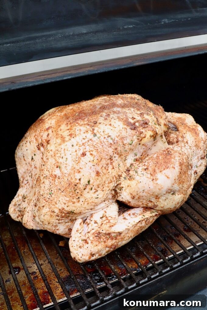 Smoked Turkey Recipe for Thanksgiving: Juicy, Crispy Skin 6 seasoned turkey on a smoker