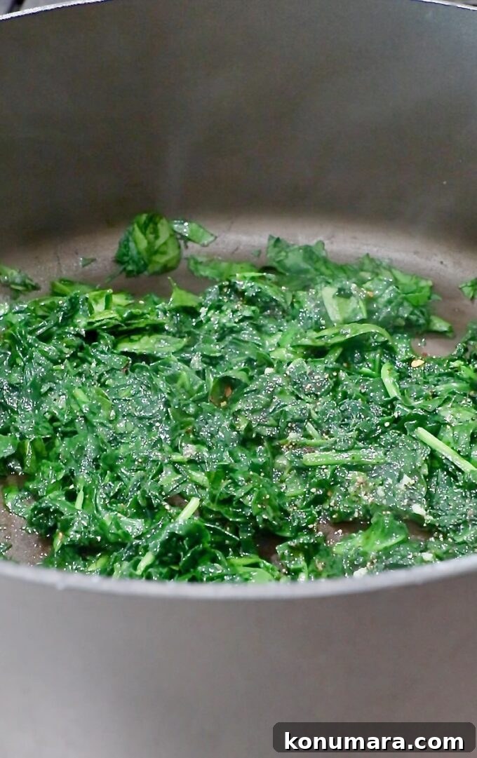 Creamy Baked Spinach and Artichoke Dip Recipe 4 cooked spinach in a large pot