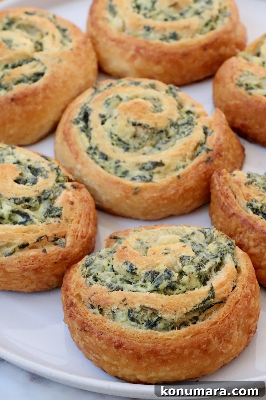 Spinach Pinwheels: Savory Appetizer Recipe 8 spinach pinwheels on a plate