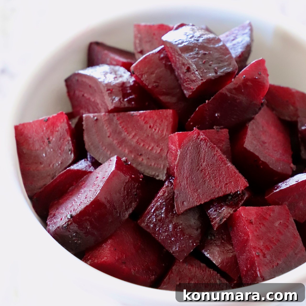 cooked diced beets in a bowl
