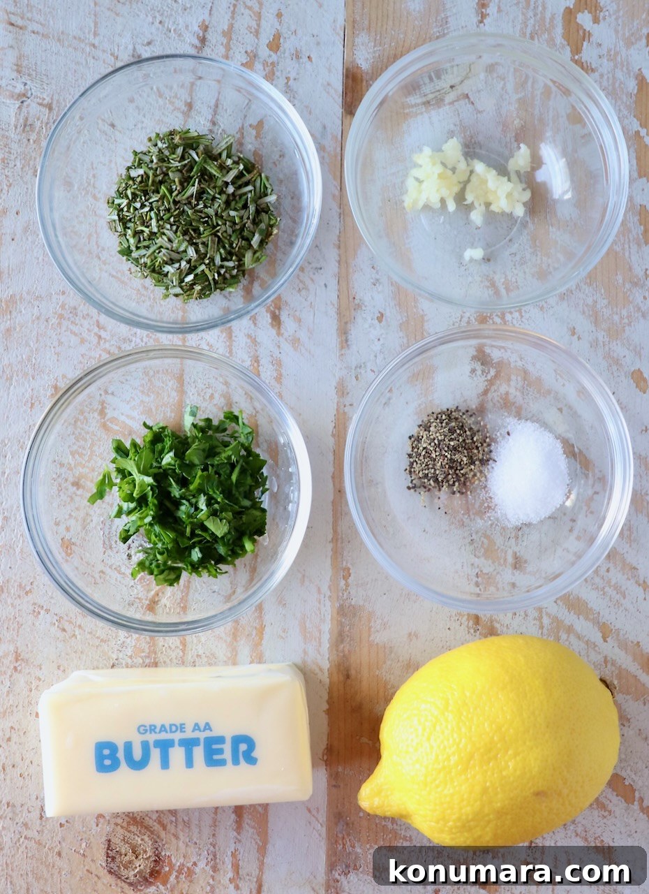 7 Homemade Compound Butter Recipes for Bread, Steak, and Veggies 3 ingredients for compound butter on a white wood board