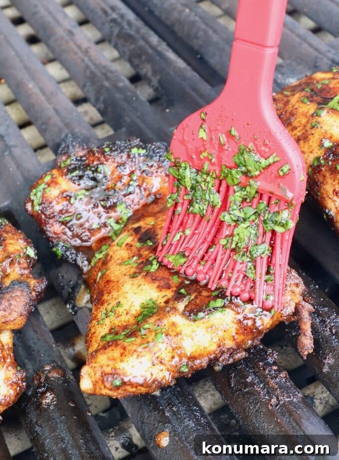 Chipotle Honey Glazed Chicken Recipe 11 Brushing cilantro honey glaze on grilled chicken