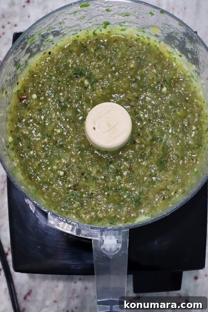 blended salsa verde in a food processor