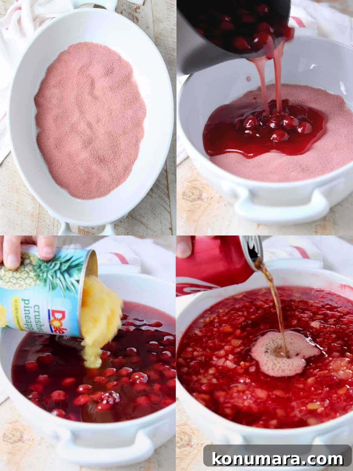 collage of images showing how to make cherry jello salad