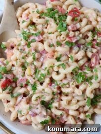 Spicy macaroni salad with buffalo sauce