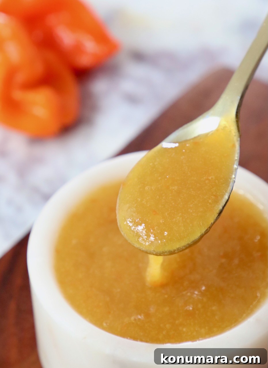 Mango Habanero Sauce Recipe for Wings and Grilled Meats 7 mango habanero sauce in spoon and in small bowl