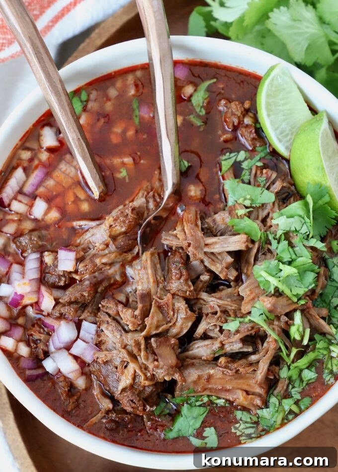 birria in bowl with forks