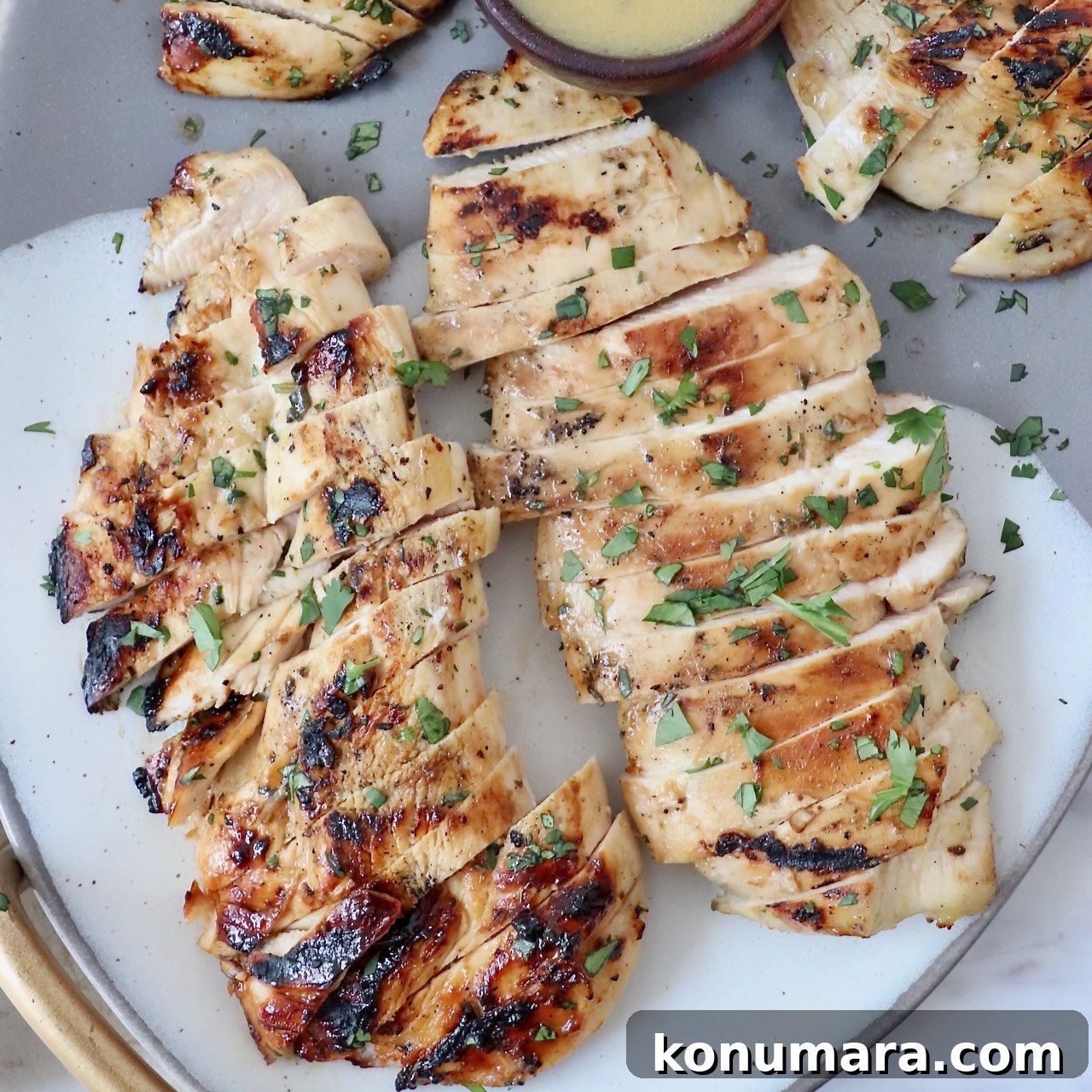 sliced grilled chicken on plate