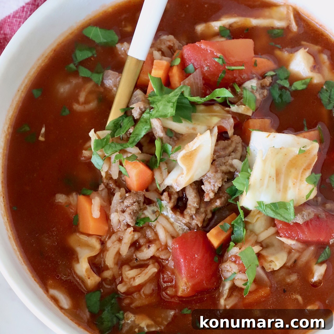 37 Cozy Fall Soup Recipes to Warm the Soul 11 cabbage roll soup in a bowl