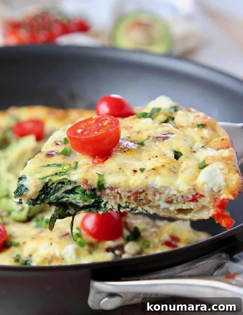 Slice of frittata on spatula