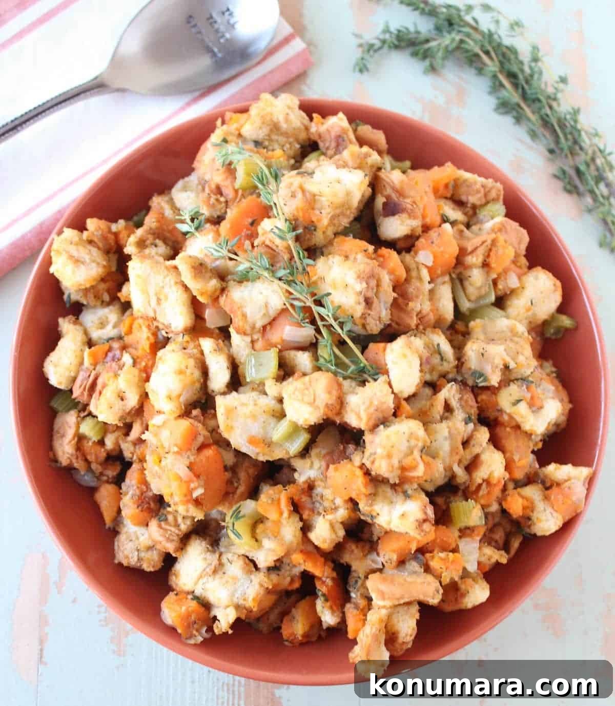 Slow cooker sweet potato stuffing in serving dish