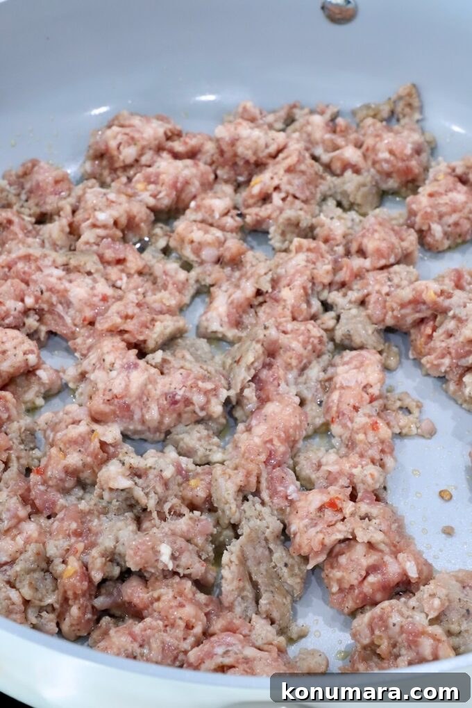 ground sausage in a skillet