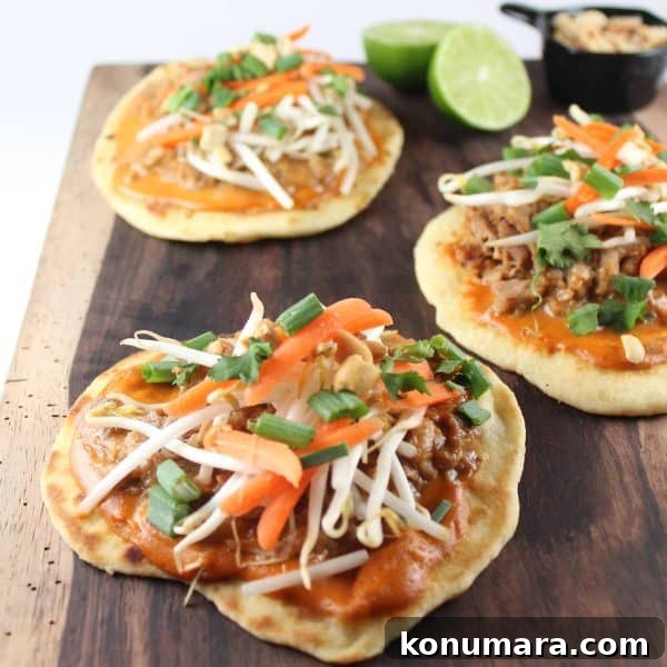 Pulled Pork Roti Pizzas with Thai Peanut Sauce 11 Thai Peanut Pulled Pork Pizzas