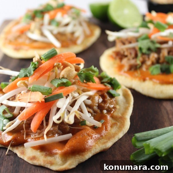 Pulled Pork Roti Pizzas with Thai Peanut Sauce 12 Thai Peanut Sauce Roti Bread Pizzas