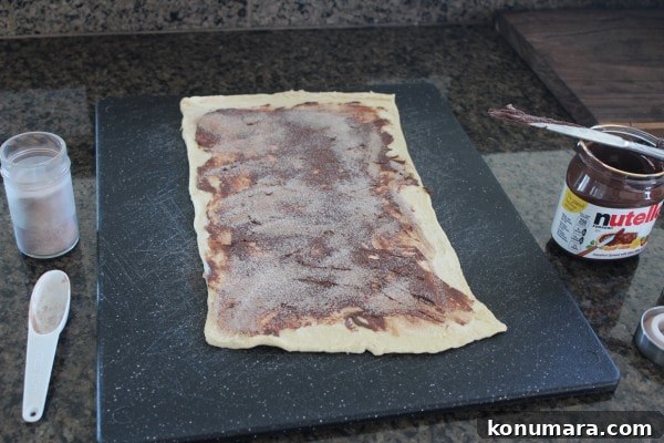 Mini Nutella Cinnamon Roll Bites Recipe 6 Nutella Spread on Dough