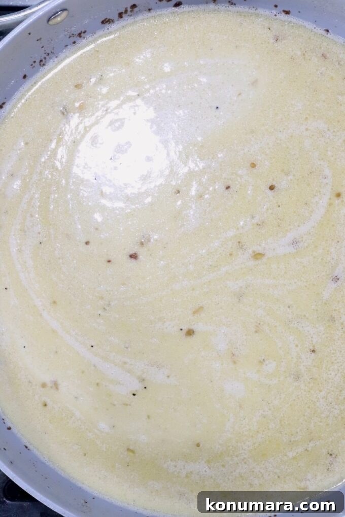 creamy pan sauce in a skillet