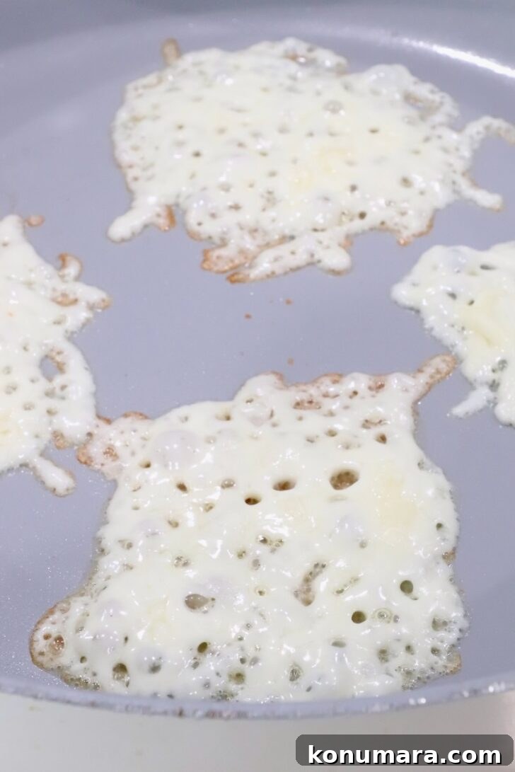 melted rounds of mozzarella cheese in a large skillet