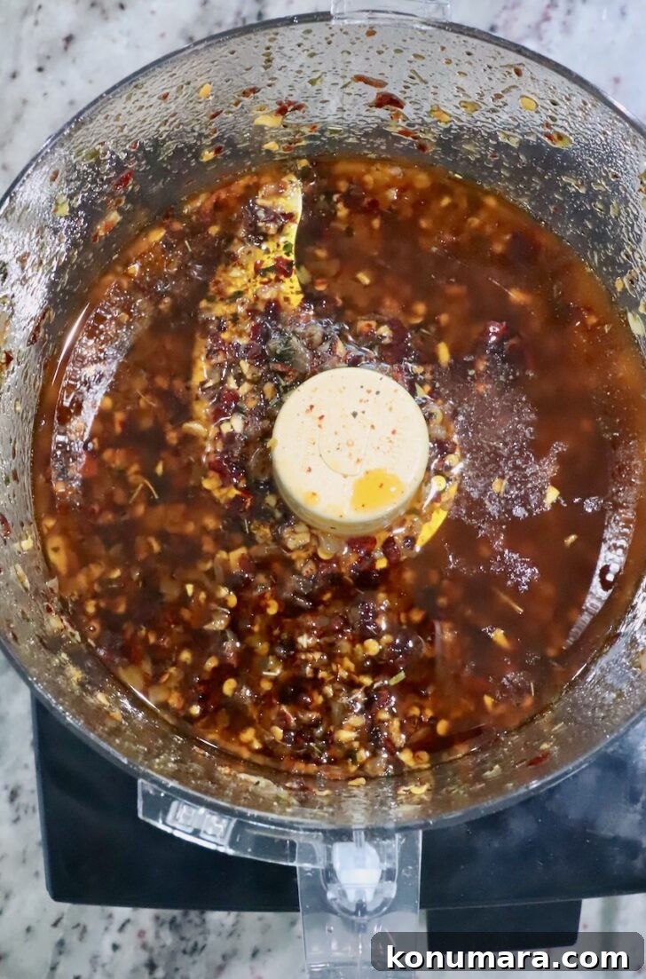 Calabrian chili crisp in a food processor