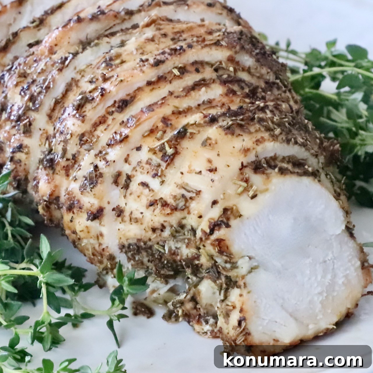Sliced herb-crusted turkey breast