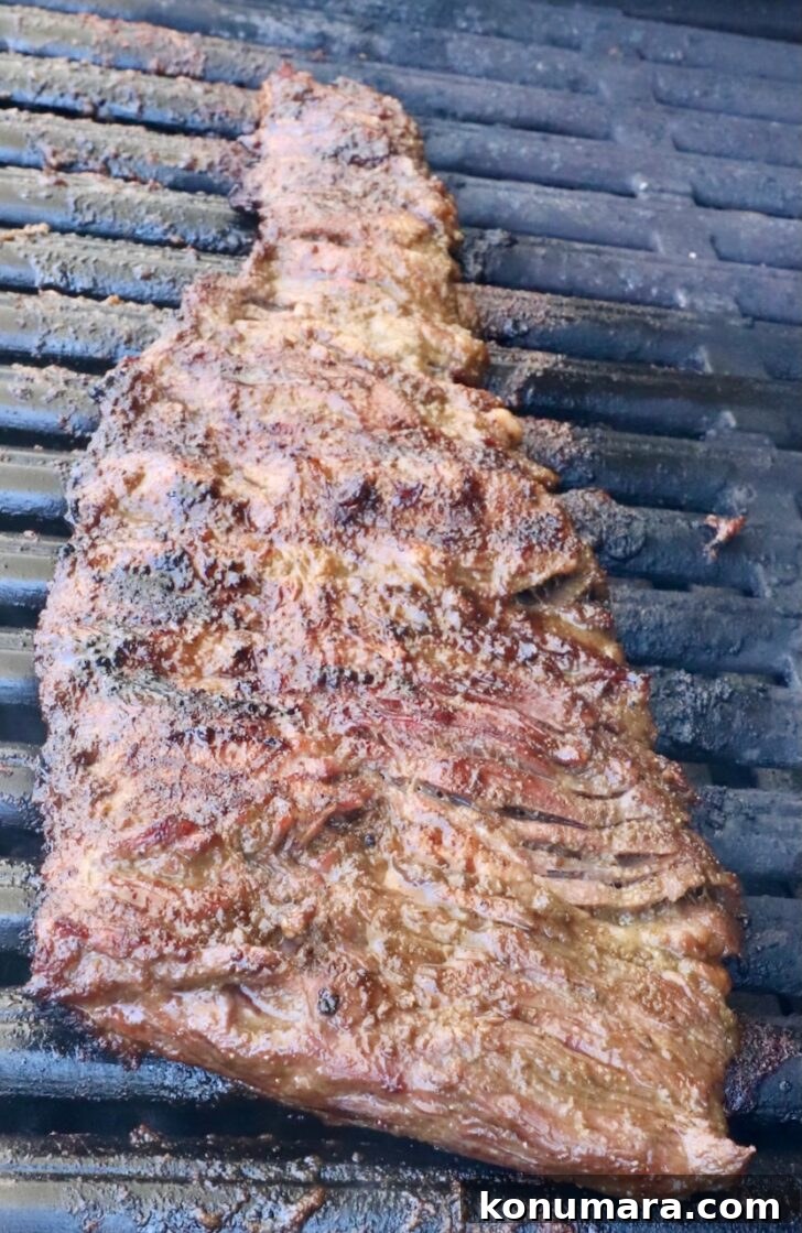 grilled skirt steak on a grill