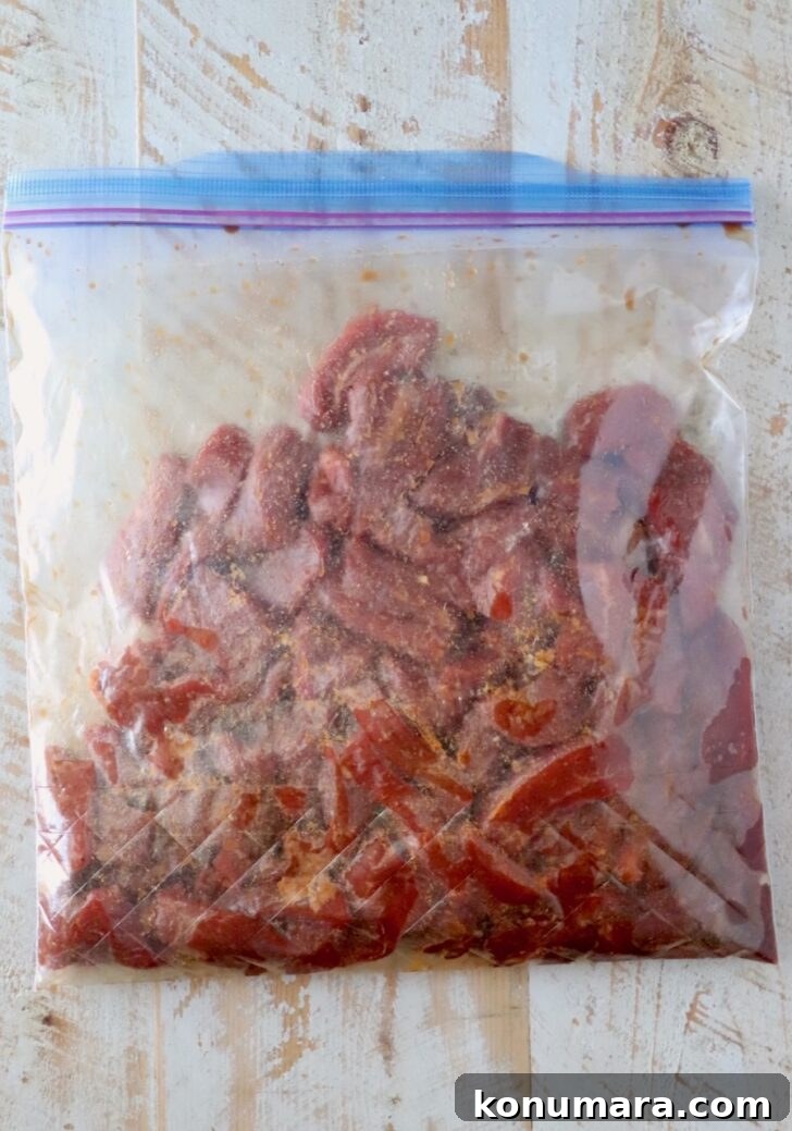 Korean Beef Bulgogi Lettuce Wraps Recipe 6 marinating strips of beef in a large Ziplock bag
