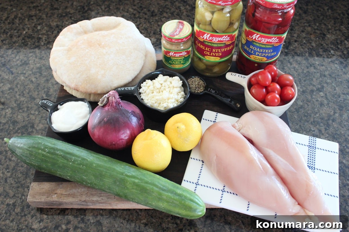 Greek Chicken Salad Pita with Tzatziki and Feta 3 Greek Chicken Salad Sandwich Ingredients