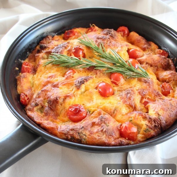 Tomato Herb Cheddar Skillet Bread Pudding