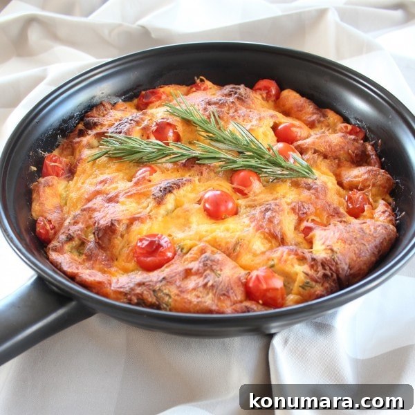 Tomato Herb Cheddar Skillet Bread Pudding